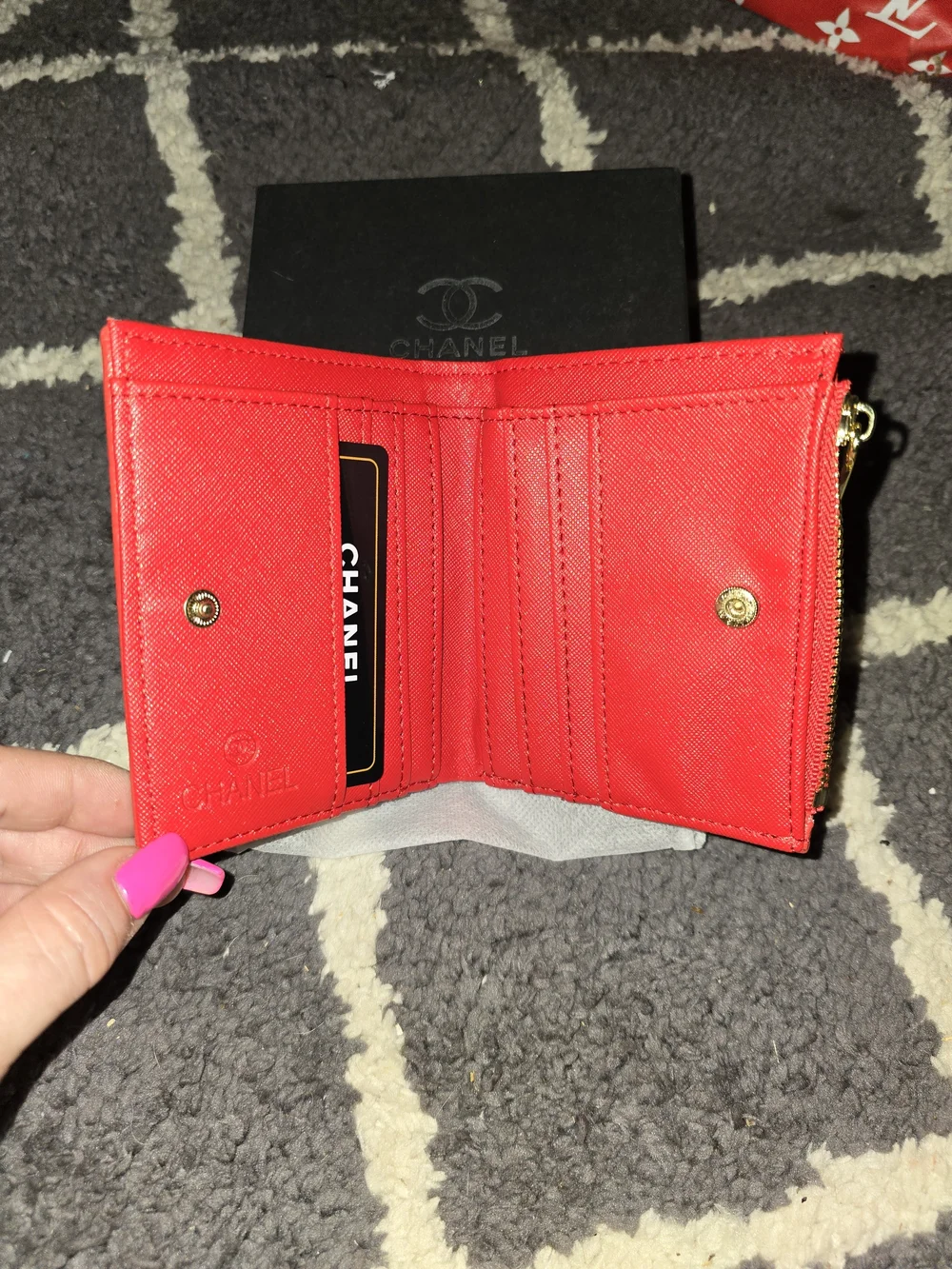 Quilted Red Leather Coin Pouch with Gold CC - Picture 6 of 7